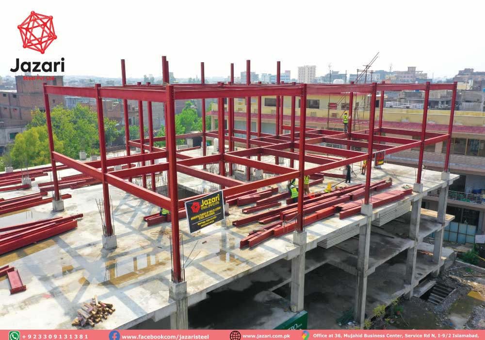 Manufactures and installs two floors in steel structure above three floors of concrete structure. RCC encasement will be applied on Columns and SCIP deck will